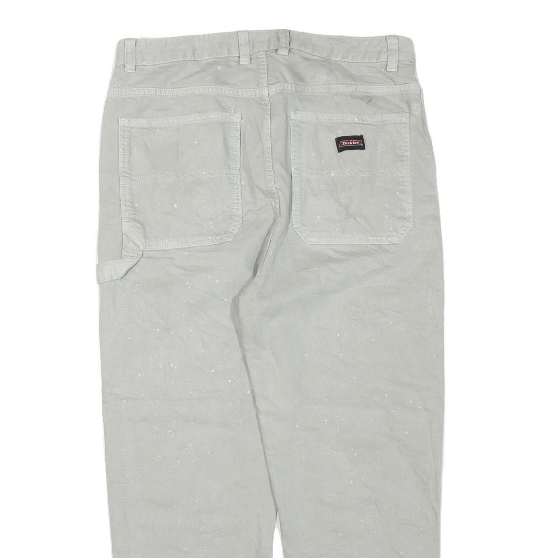 DICKIES Mens Cotton Blend Beige Regular Fit Straight Trousers W34 L27 Workwear