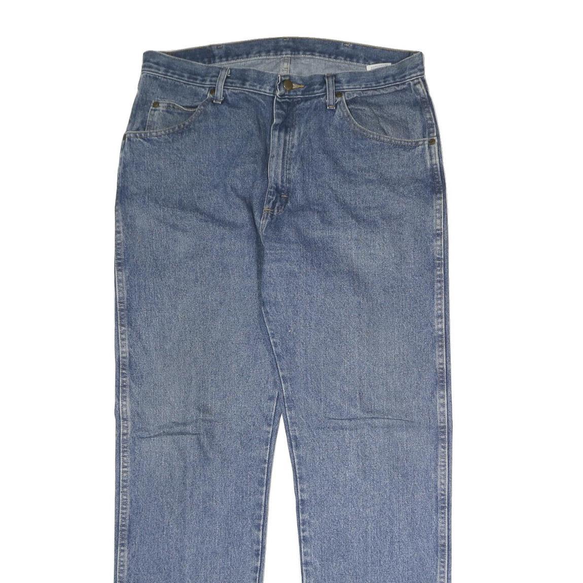 WRANGLER Mens Regular Fit Blue Denim Straight Jeans W36 L32 Classic Cotton Zip