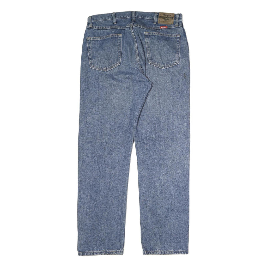 WRANGLER Mens Regular Fit Blue Denim Straight Jeans W36 L32 Classic Cotton Zip