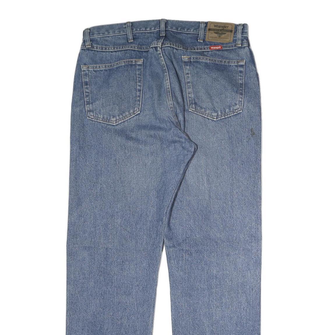 WRANGLER Mens Regular Fit Blue Denim Straight Jeans W36 L32 Classic Cotton Zip