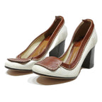CHLOE Womens Brown & White Block Heel Pumps Synthetic UK 5 Classic Stylish