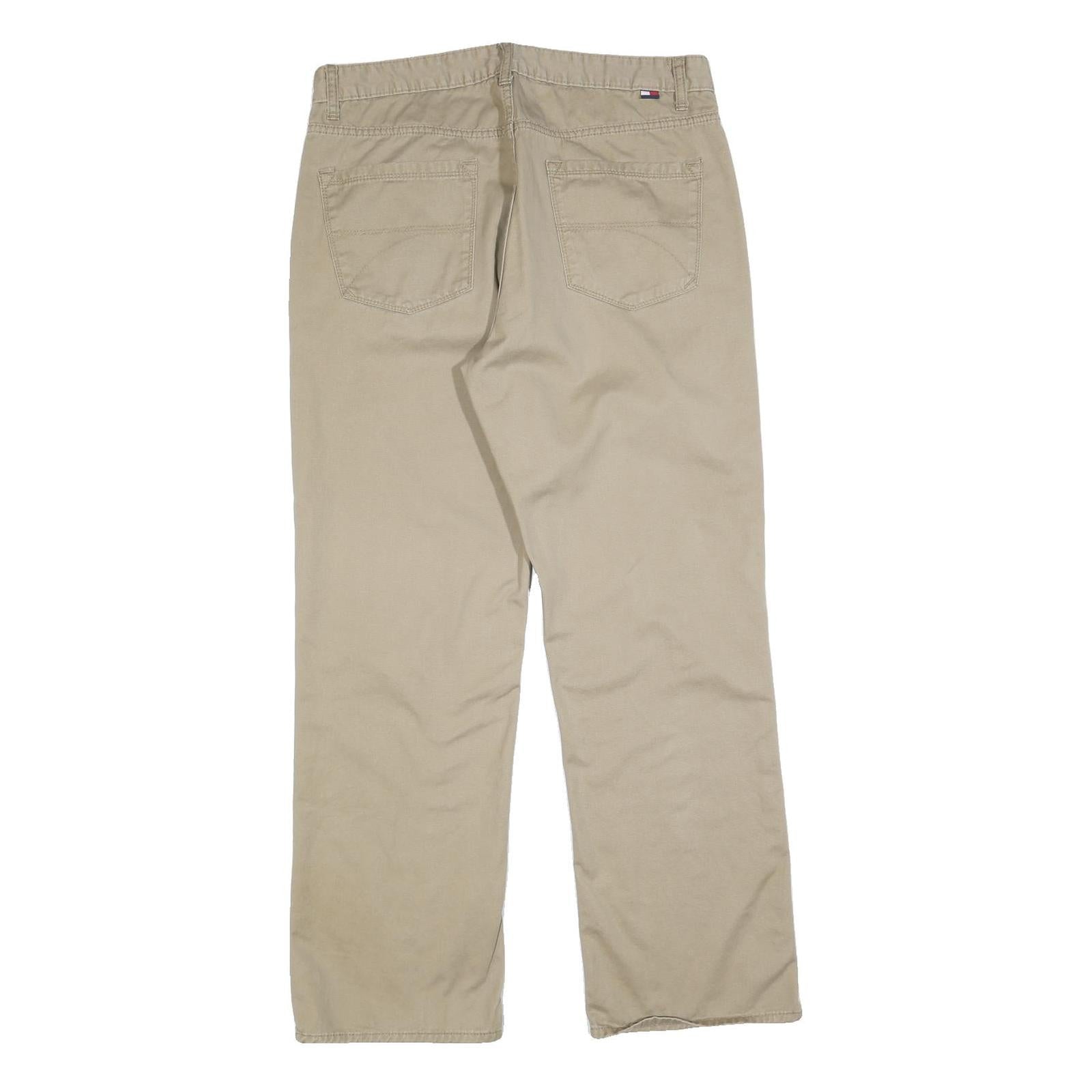 TOMMY HILFIGER Mens Cotton Blend Beige Regular Straight Trousers W34 L32 Casual
