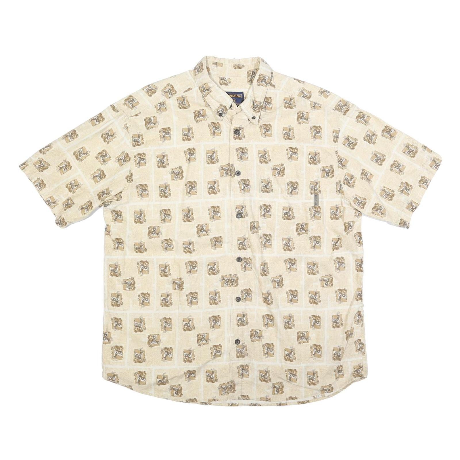 WOOLRICH Mens Beige Cotton Blend Shirt XL Button-Down Collar Short Sleeve