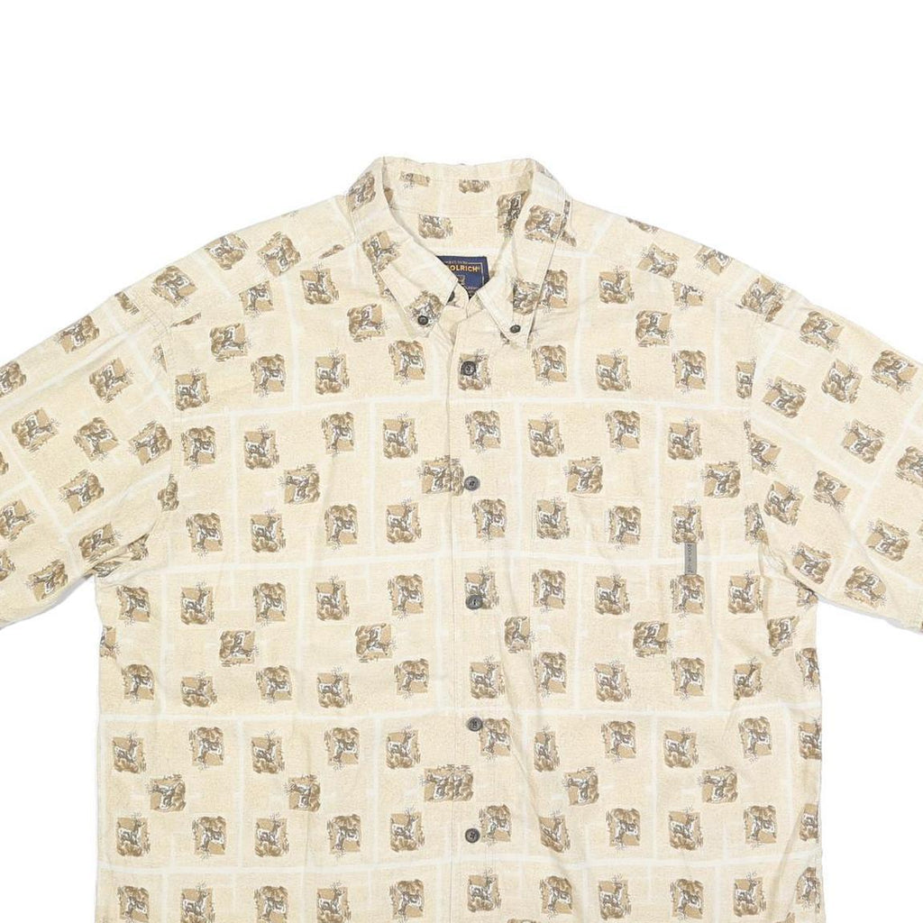 WOOLRICH Mens Beige Cotton Blend Shirt XL Button-Down Collar Short Sleeve
