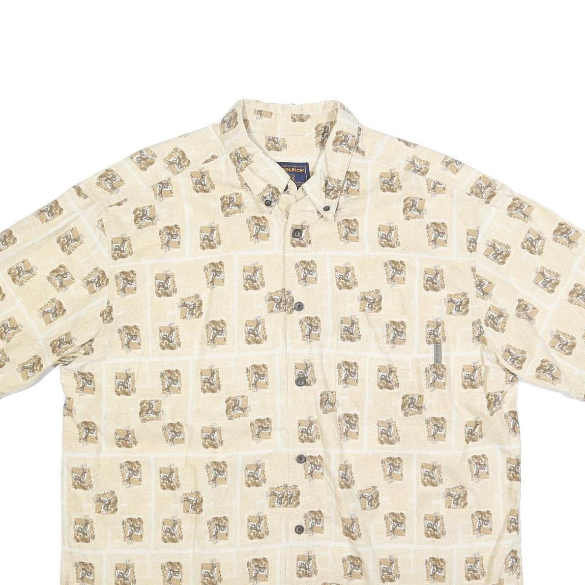 WOOLRICH Mens Beige Cotton Blend Shirt XL Button-Down Collar Short Sleeve