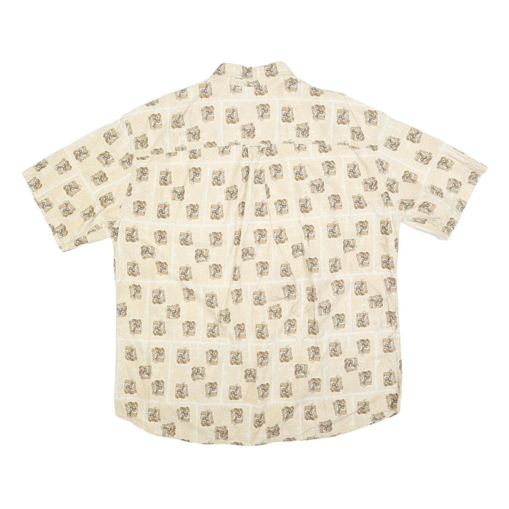 WOOLRICH Mens Beige Cotton Blend Shirt XL Button-Down Collar Short Sleeve
