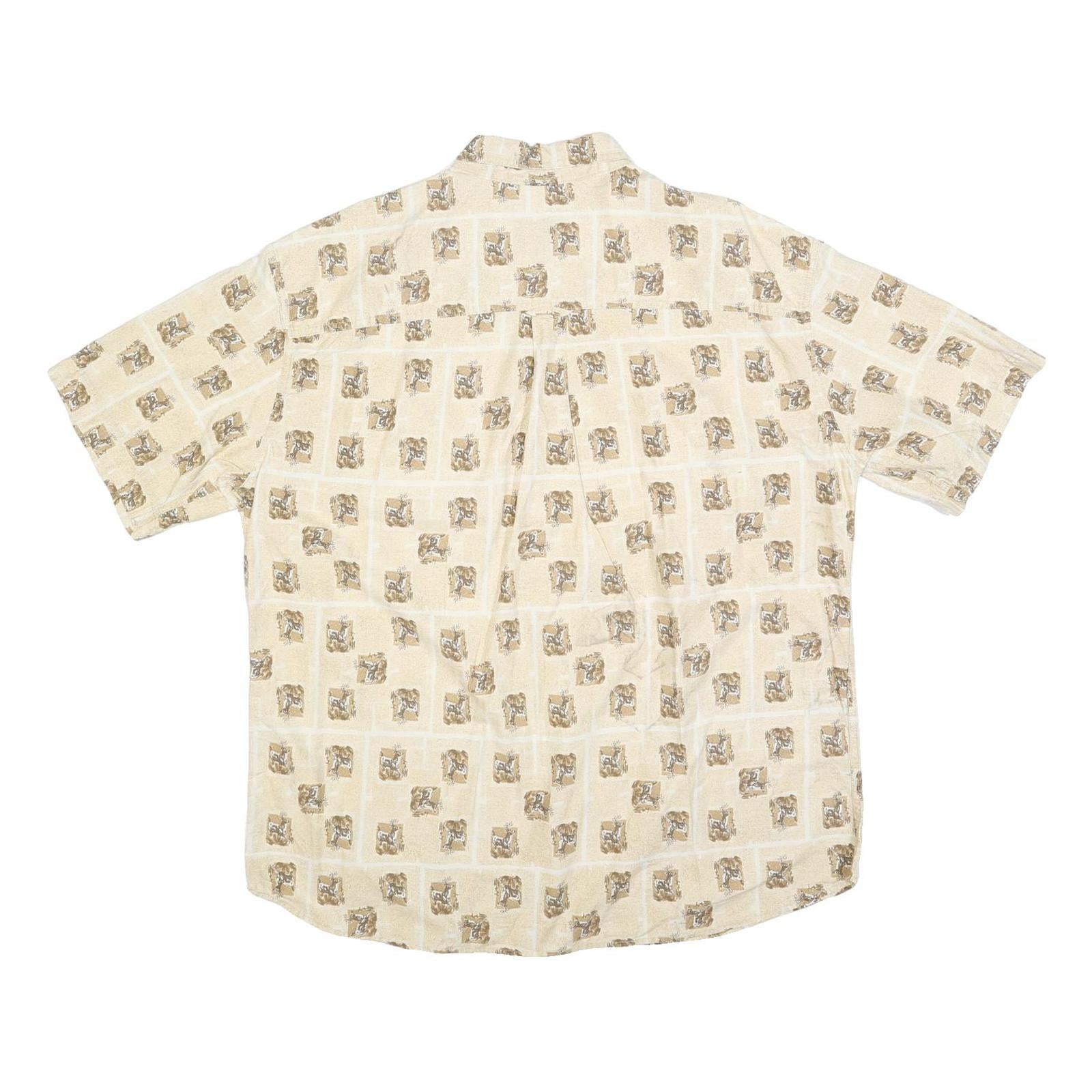 WOOLRICH Mens Beige Cotton Blend Shirt XL Button-Down Collar Short Sleeve