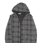 TODAY Womens Grey & Red Checked Hooded Jacket M Polyester Blend Casual Outerwear