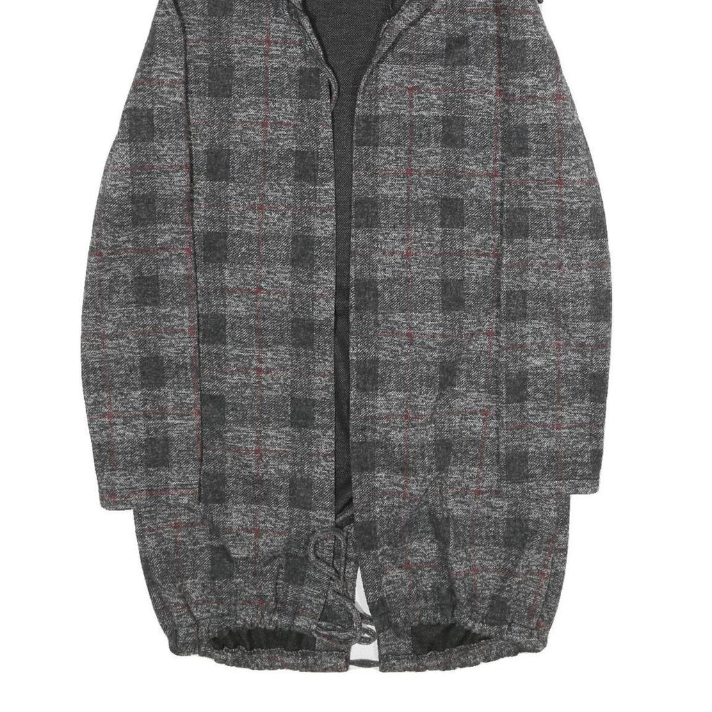 TODAY Womens Grey & Red Checked Hooded Jacket M Polyester Blend Casual Outerwear