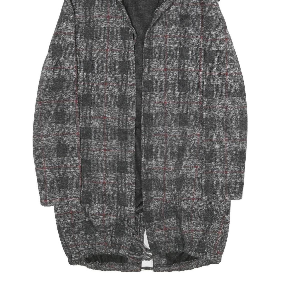 TODAY Womens Grey & Red Checked Hooded Jacket M Polyester Blend Casual Outerwear