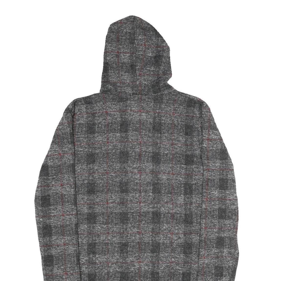 TODAY Womens Grey & Red Checked Hooded Jacket M Polyester Blend Casual Outerwear