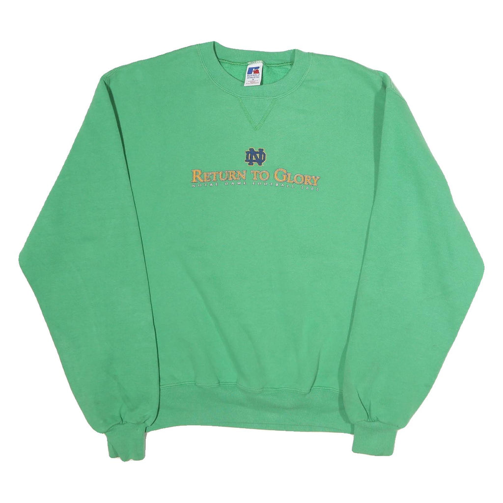 RUSSELL ATHLETIC Mens Green Notre Dame Football Crew Neck M Vintage Print