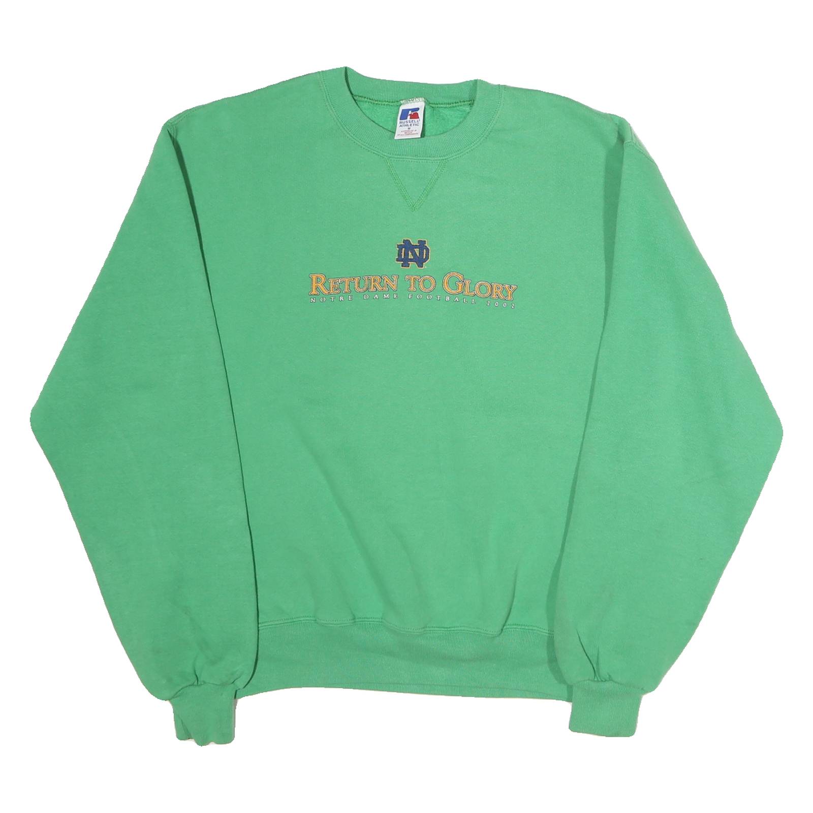 RUSSELL ATHLETIC Mens Green Notre Dame Football Crew Neck M Vintage Print
