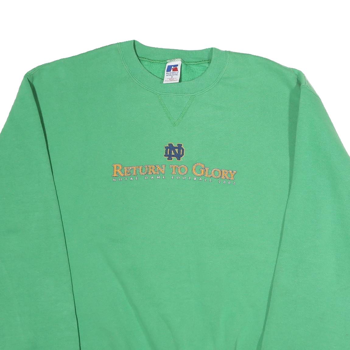 RUSSELL ATHLETIC Mens Green Notre Dame Football Crew Neck M Vintage Print
