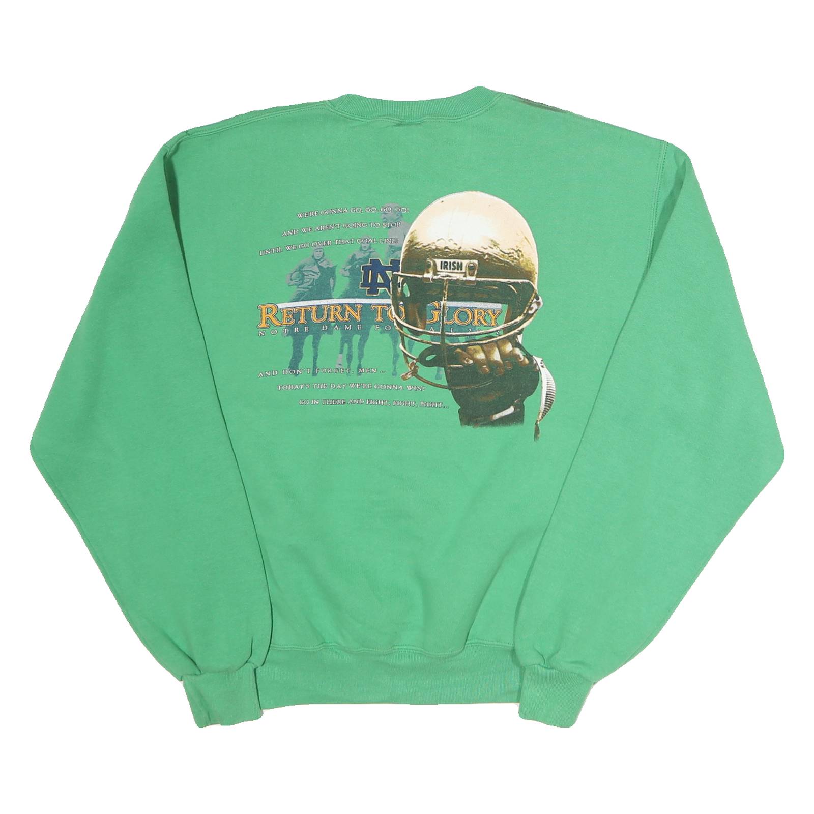 RUSSELL ATHLETIC Mens Green Notre Dame Football Crew Neck M Vintage Print