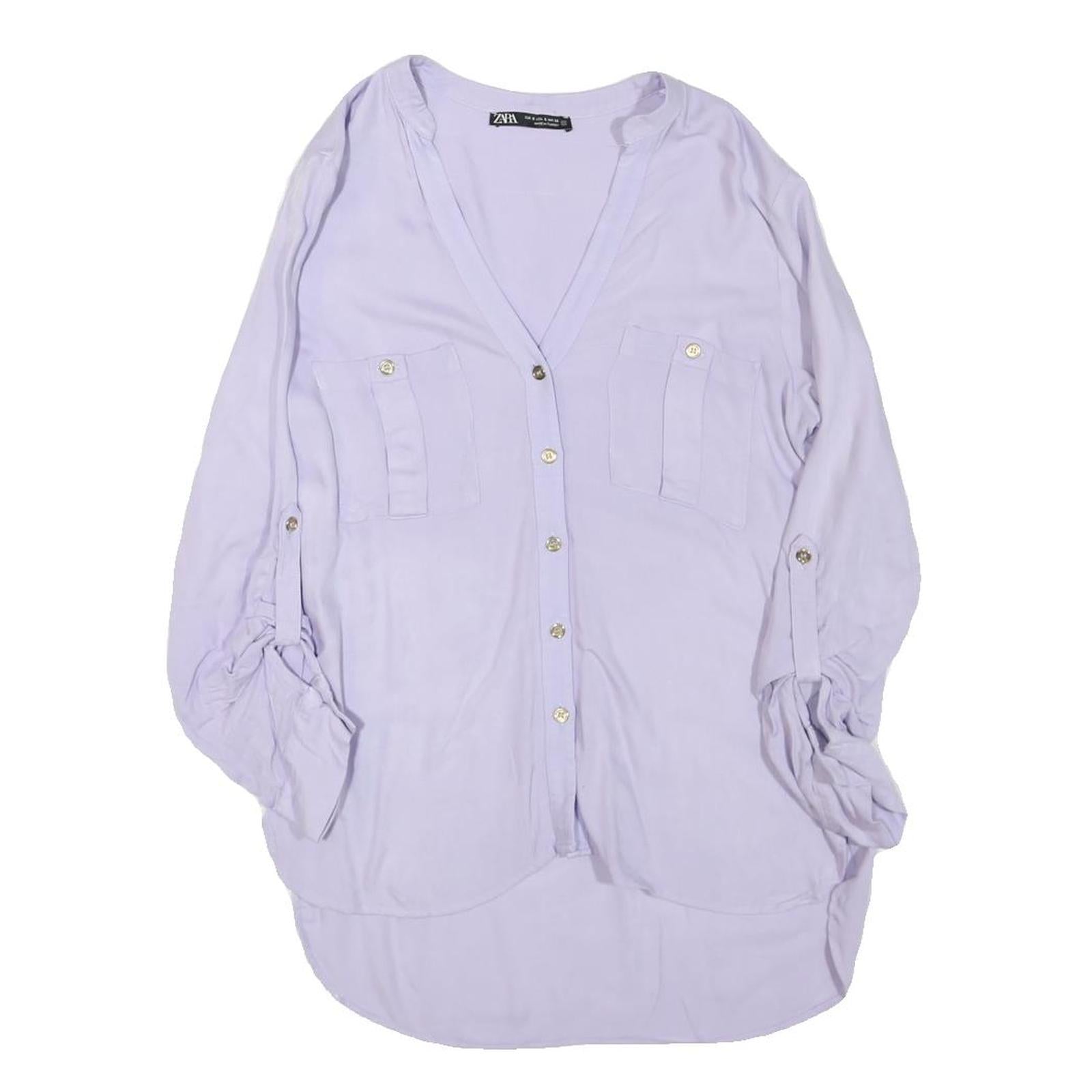 ZARA Womens Lilac Basic Top Long Sleeve V-Neck Button Front S Casual Stylish