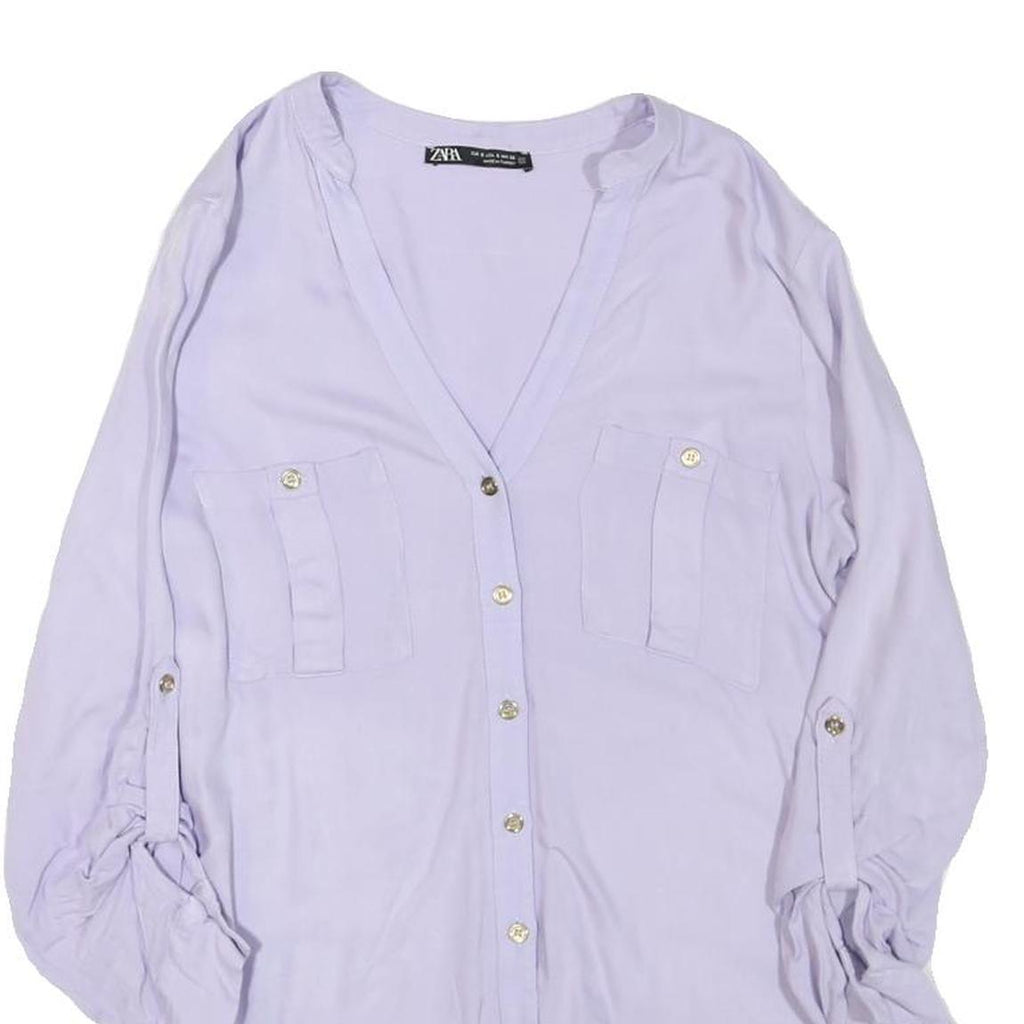 ZARA Womens Lilac Basic Top Long Sleeve V-Neck Button Front S Casual Stylish
