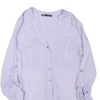 ZARA Womens Lilac Basic Top Long Sleeve V-Neck Button Front S Casual Stylish