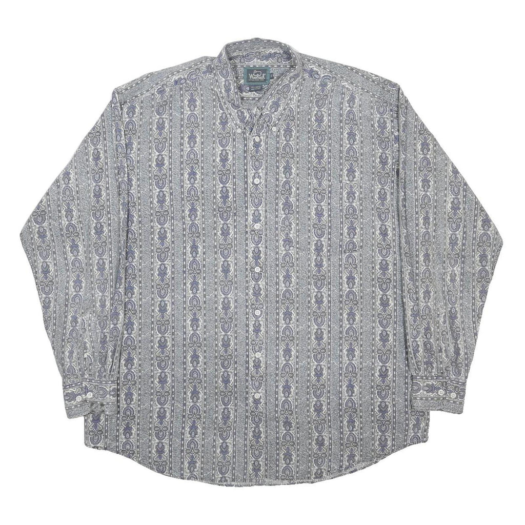 WOOLRICH Mens Blue Grey Paisley Pattern Shirt XL Long Sleeve Button Cotton