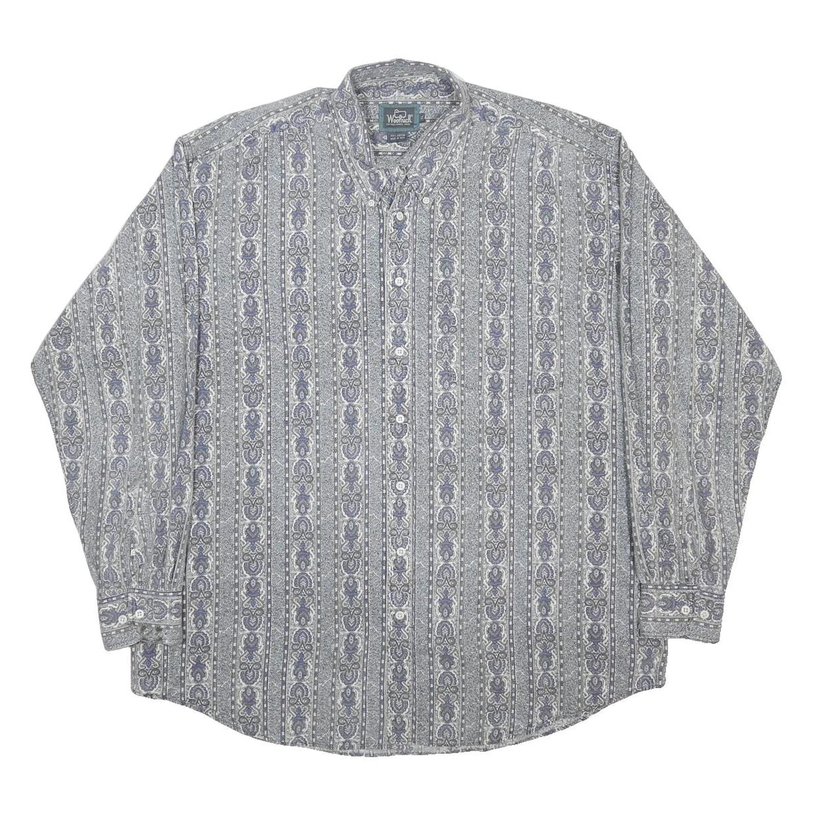 WOOLRICH Mens Blue Grey Paisley Pattern Shirt XL Long Sleeve Button Cotton