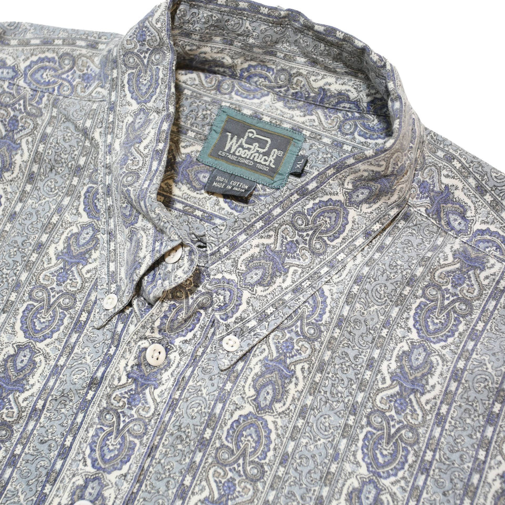WOOLRICH Mens Blue Grey Paisley Pattern Shirt XL Long Sleeve Button Cotton