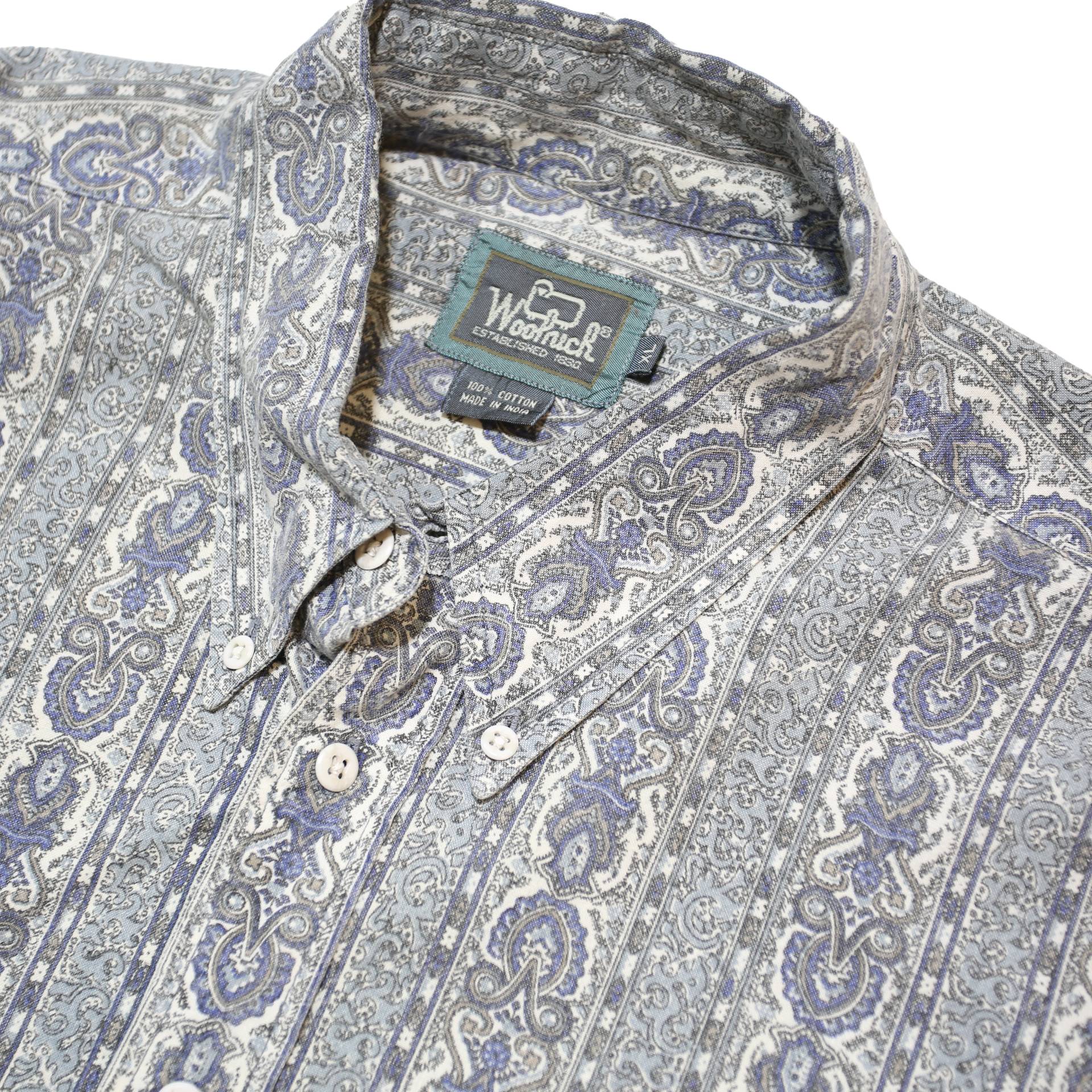 WOOLRICH Mens Blue Grey Paisley Pattern Shirt XL Long Sleeve Button Cotton