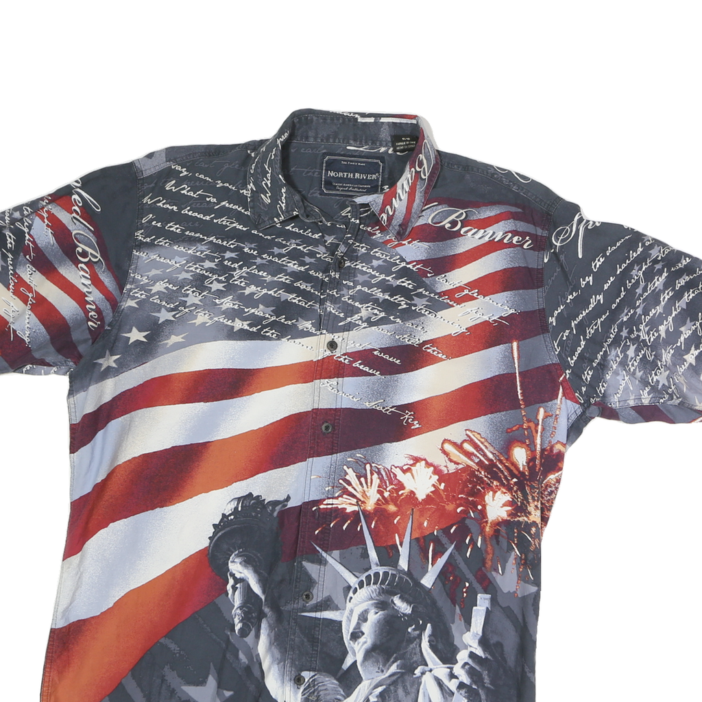 NORTH RIVER Mens Red & Blue Graphic Cotton Shirt M Patriotic Statue of Liberty