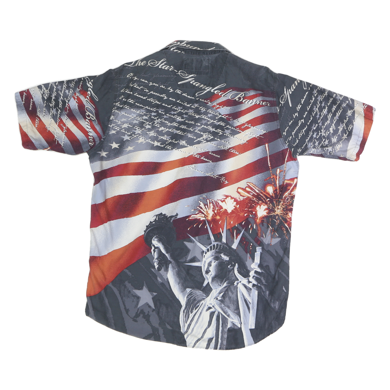 NORTH RIVER Mens Red & Blue Graphic Cotton Shirt M Patriotic Statue of Liberty