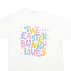 PEACOCK Mens White The Easter Bunny Lives Cotton T-Shirt L Short Sleeve Crew