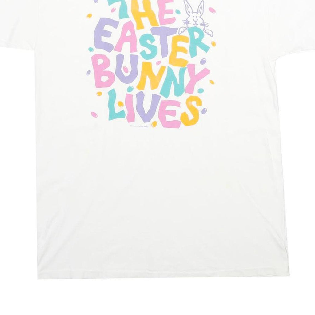 PEACOCK Mens White The Easter Bunny Lives Cotton T-Shirt L Short Sleeve Crew