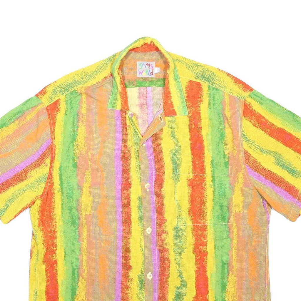 JAMS WORLD Mens Yellow Orange Green Striped Shirt L Casual Summer Button Shirt