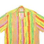 JAMS WORLD Mens Yellow Orange Green Striped Shirt L Casual Summer Button Shirt