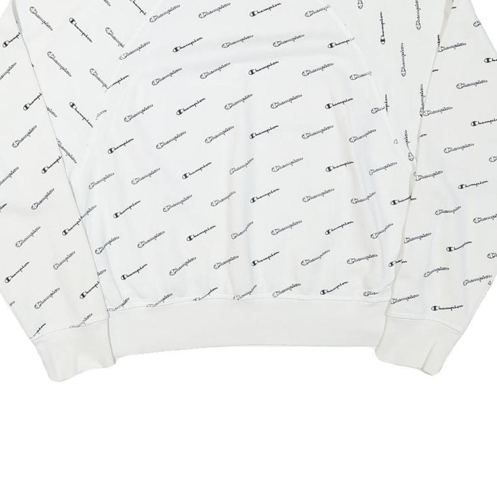 CHAMPION Womens White All Over Logo Crew Neck M Cotton Blend Sweatshirt