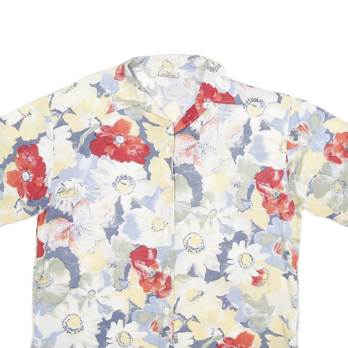 THE LEGEND Womens Yellow & Red Floral Cotton Blend Shirt L Summer Casual Button