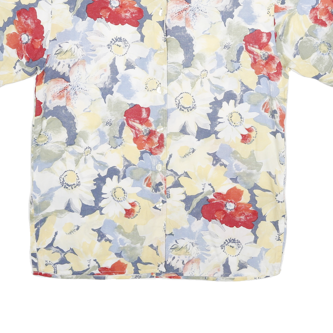 THE LEGEND Womens Yellow & Red Floral Cotton Blend Shirt L Summer Casual Button