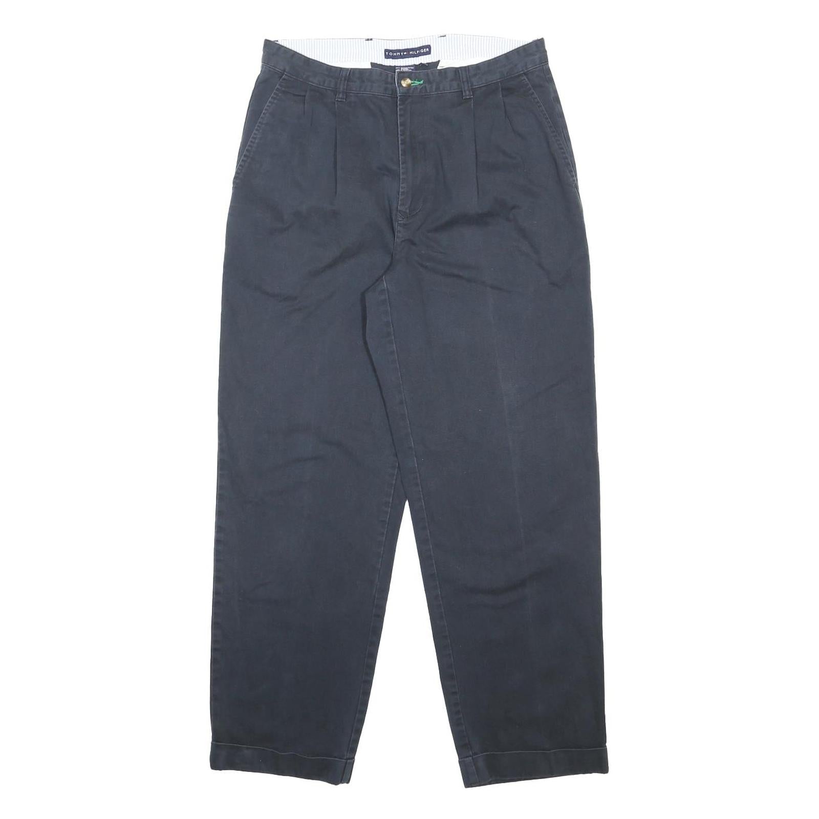 TOMMY HILFIGER Mens Cotton Navy Relaxed Straight Trousers W33 L29 Classic Casual