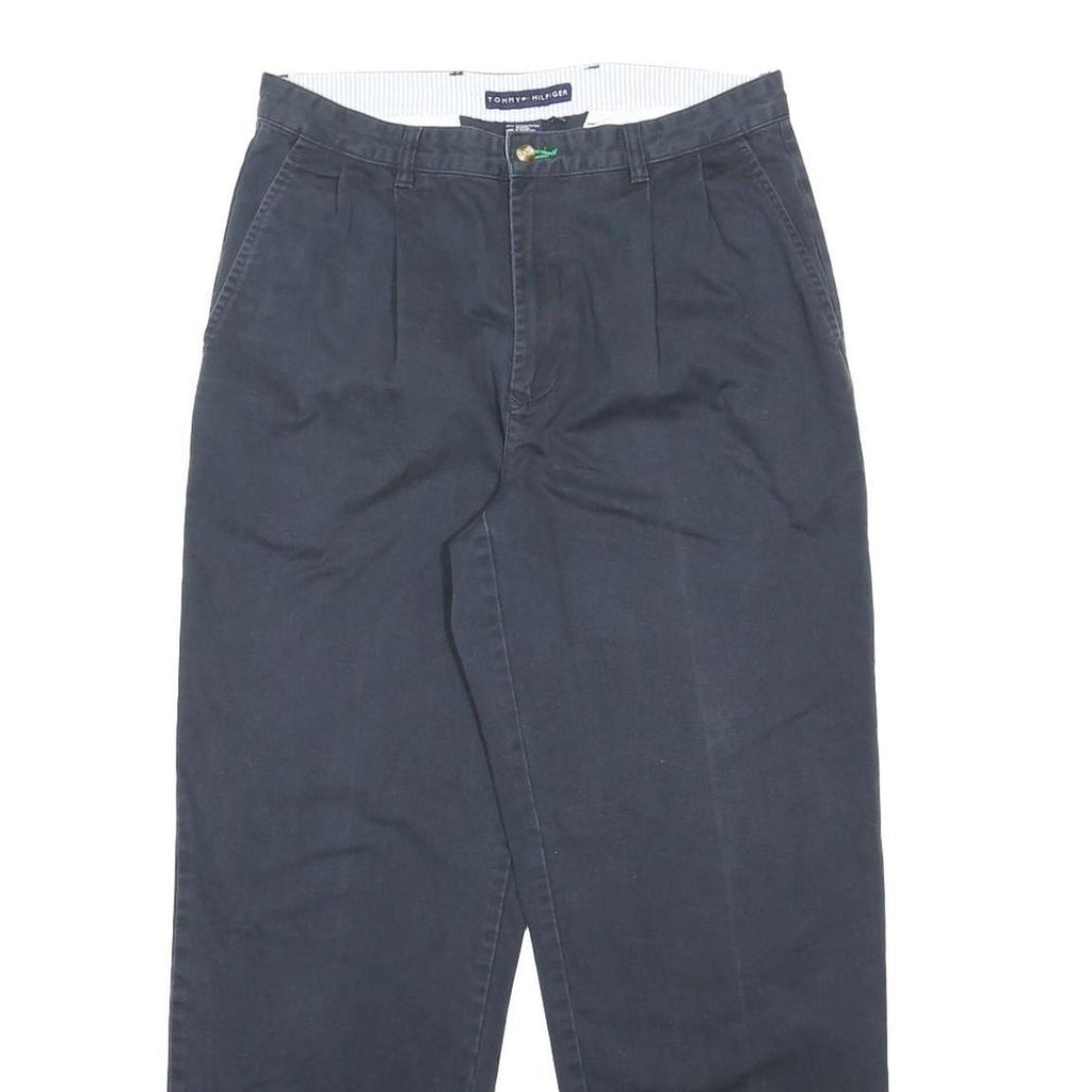 TOMMY HILFIGER Mens Cotton Navy Relaxed Straight Trousers W33 L29 Classic Casual