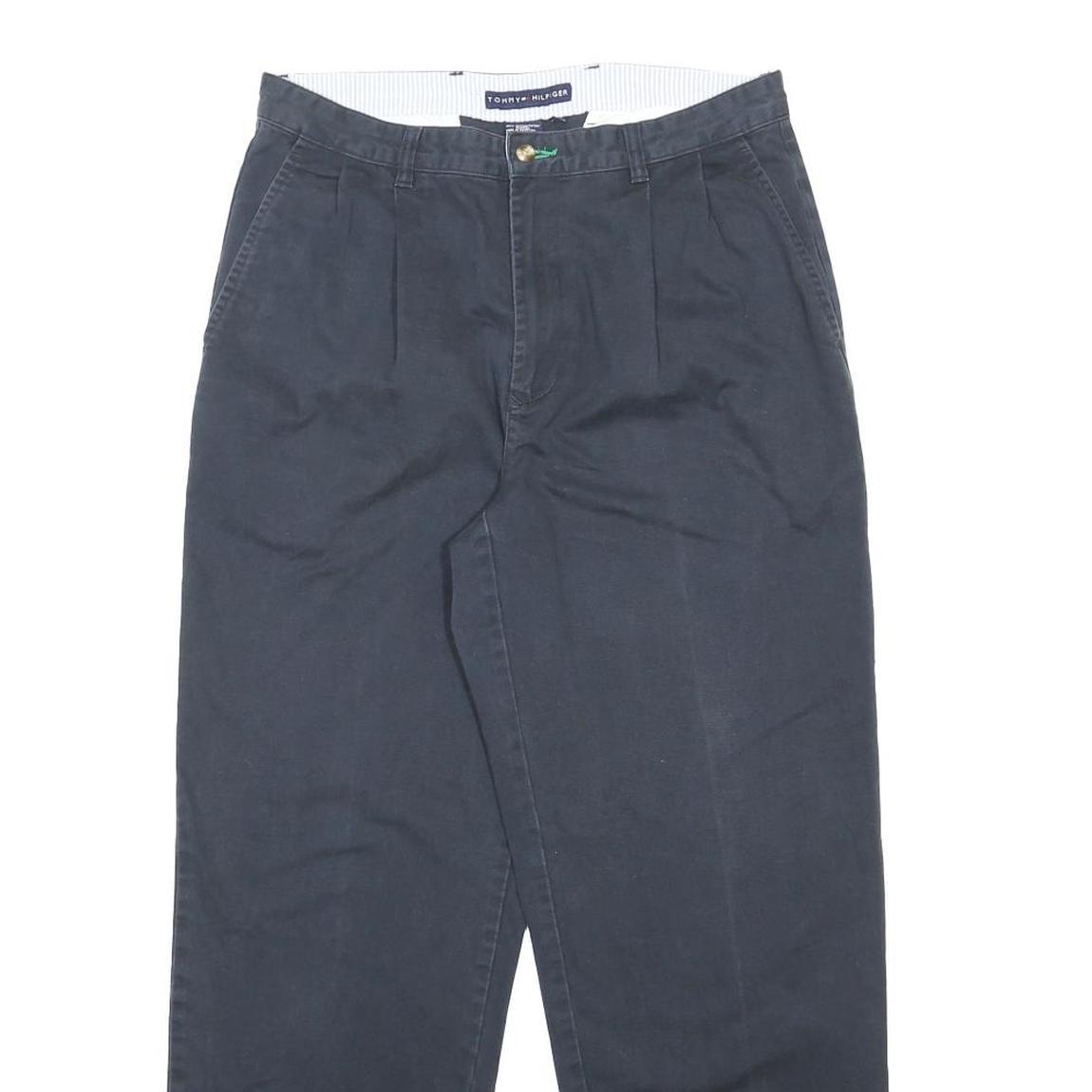 TOMMY HILFIGER Mens Cotton Navy Relaxed Straight Trousers W33 L29 Classic Casual