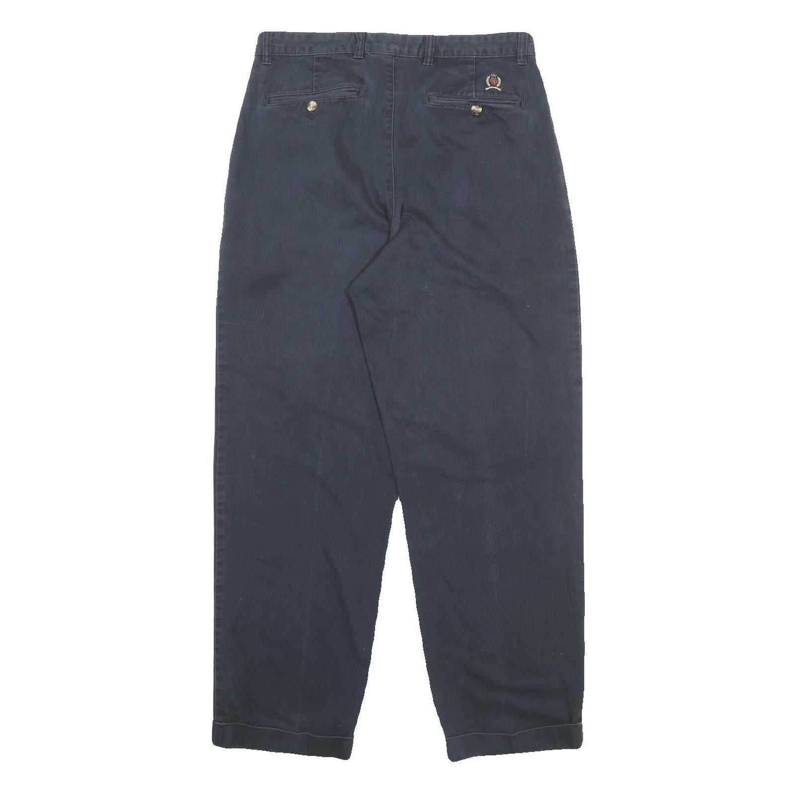 TOMMY HILFIGER Mens Cotton Navy Relaxed Straight Trousers W33 L29 Classic Casual