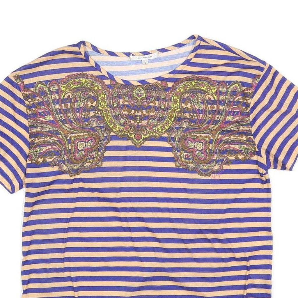 CARVEN Womens Yellow & Blue Graphic Stripe T-Shirt S Crew Neck Short Sleeve