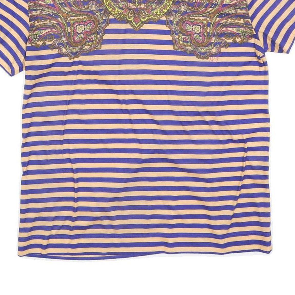 CARVEN Womens Yellow & Blue Graphic Stripe T-Shirt S Crew Neck Short Sleeve