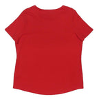 M&S Womens Red Printed Top Short Sleeve Round Neck UK 14 Cotton Blend