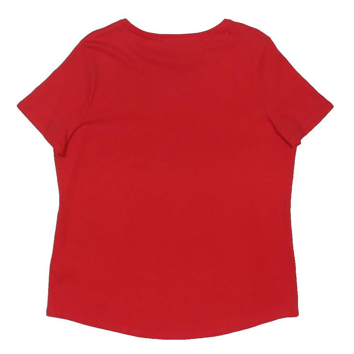M&S Womens Red Printed Top Short Sleeve Round Neck UK 14 Cotton Blend