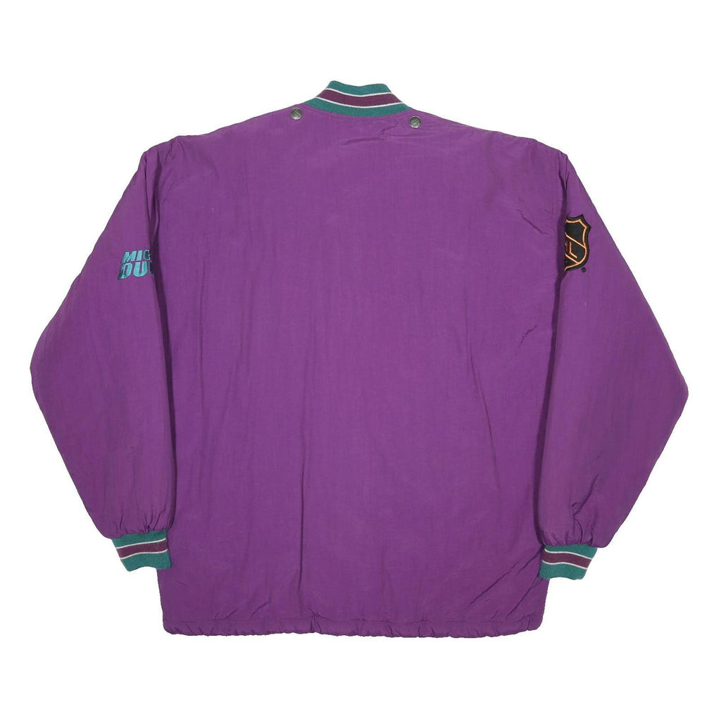 NHL CAMPRI Mens Purple & Teal Mighty Ducks Jacket S Nylon Zip Embroidered Patch