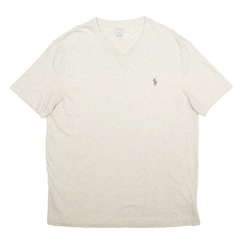 POLO RALPH LAUREN Mens Cream V-Neck Cotton T-Shirt L Classic Short Sleeve Casual