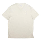 POLO RALPH LAUREN Mens Cream V-Neck Cotton T-Shirt L Classic Short Sleeve Casual