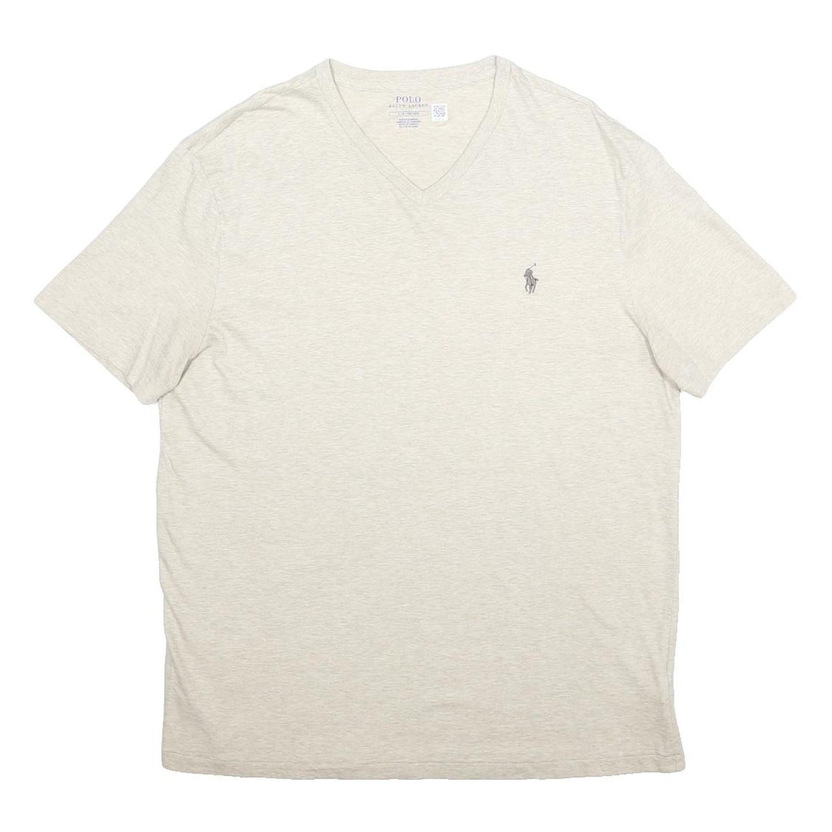 POLO RALPH LAUREN Mens Cream V-Neck Cotton T-Shirt L Classic Short Sleeve Casual