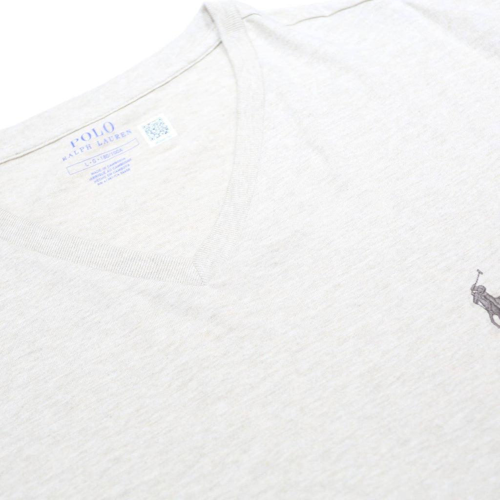 POLO RALPH LAUREN Mens Cream V-Neck Cotton T-Shirt L Classic Short Sleeve Casual