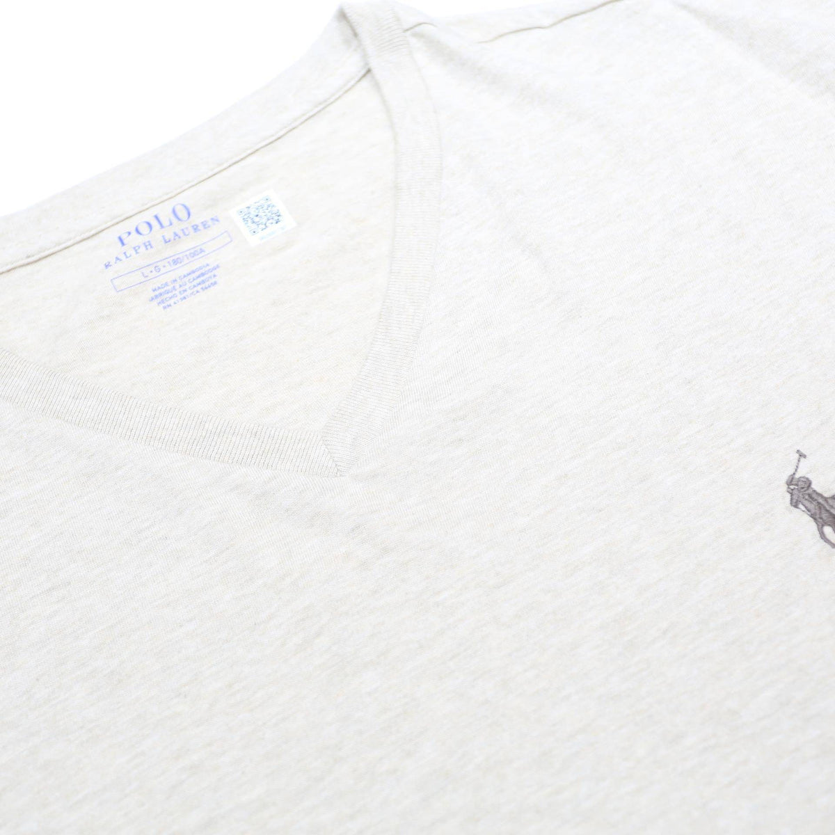 POLO RALPH LAUREN Mens Cream V-Neck Cotton T-Shirt L Classic Short Sleeve Casual