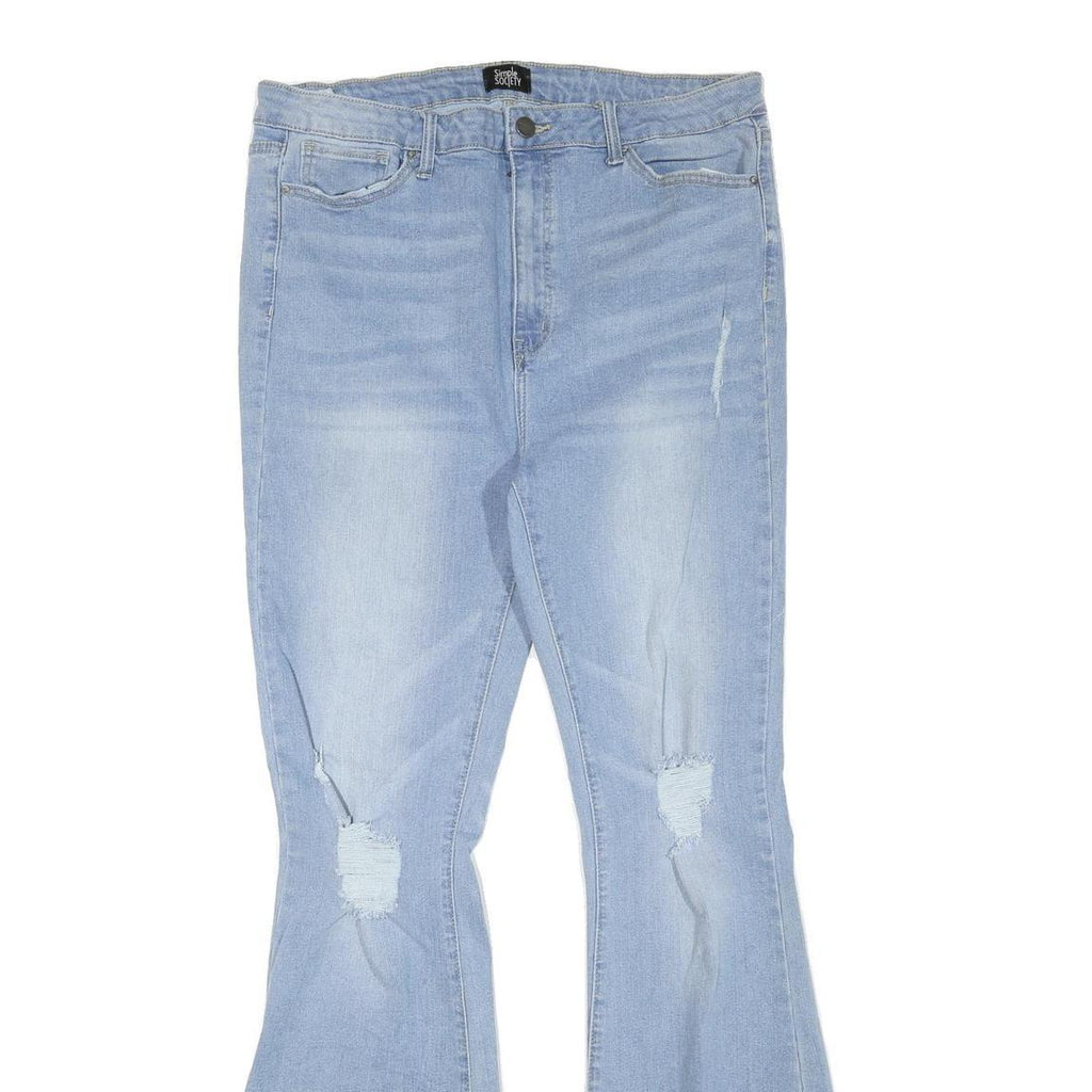 SIMPLE SOCIETY Womens Jeans Blue Regular Flared Denim Light W34 L32 Distressed